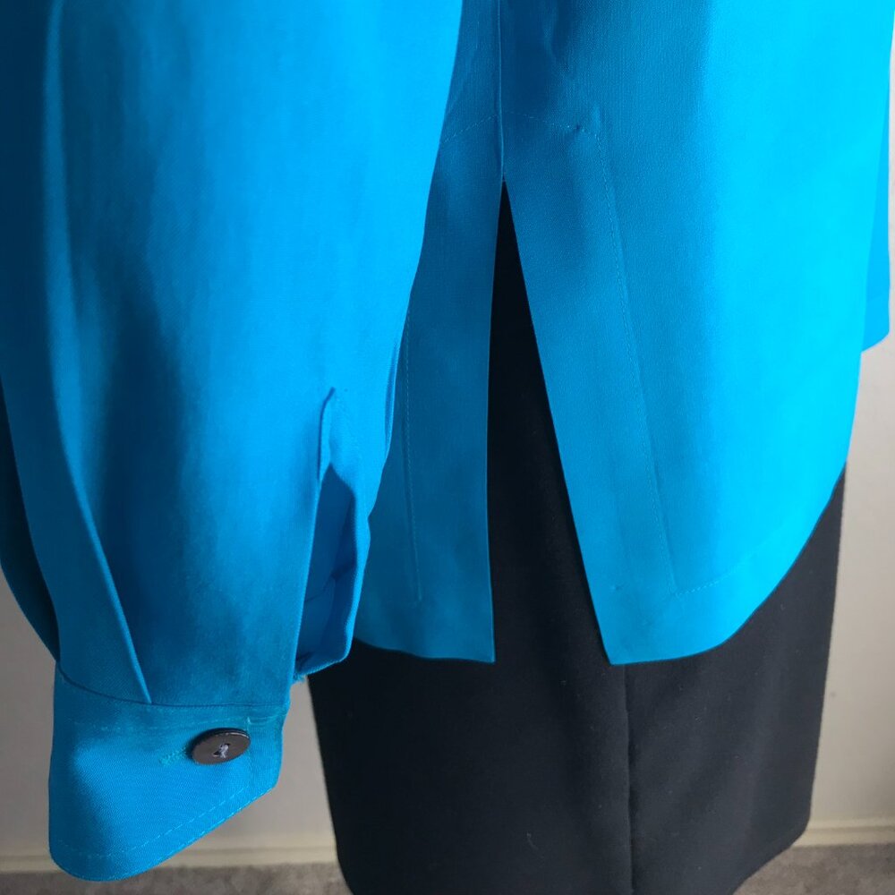 Valerie Stevens Petite Pure Silk Turquoise Blouse - Size PM - Picture 9 of 14